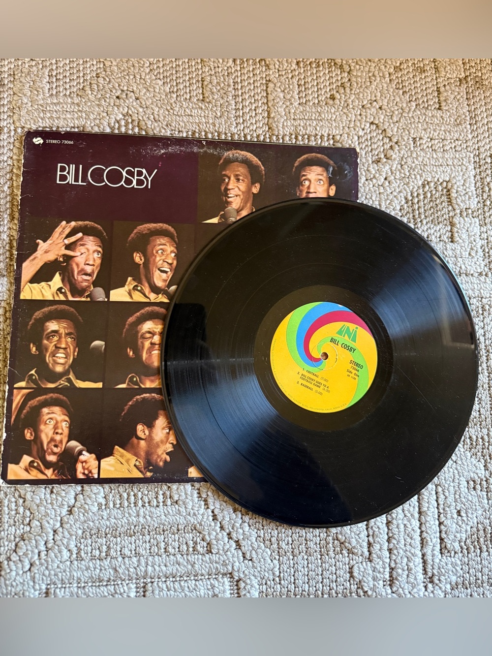 vintage Bill Cosby comedy vinyl LP titled "Sports," Uni Records label in 1969